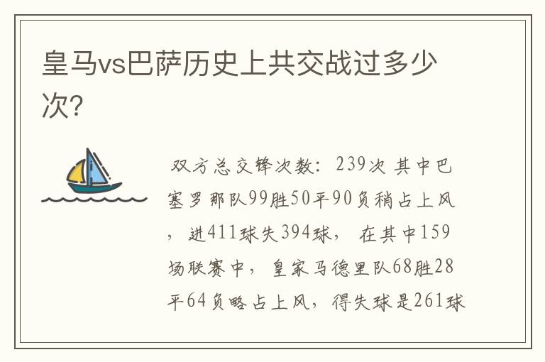 皇马vs巴萨历史上共交战过多少次?