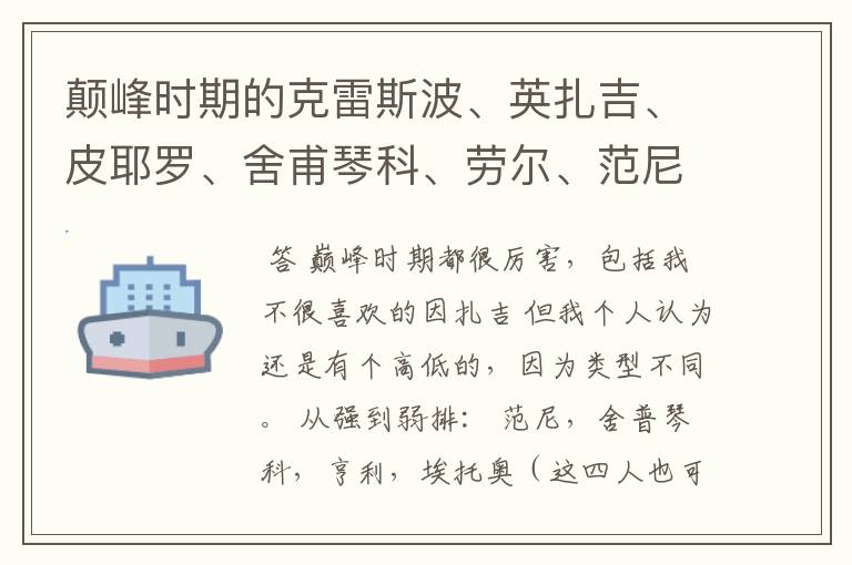 颠峰时期的克雷斯波、英扎吉、皮耶罗、舍甫琴科、劳尔、范尼、埃托奥、弗兰、欧文、比利亚由强到弱怎么排
