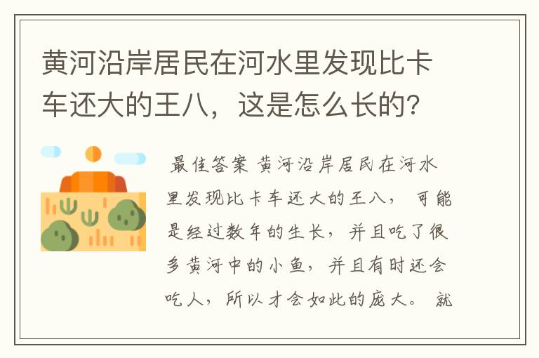 黄河沿岸居民在河水里发现比卡车还大的王八,这是怎么长的?