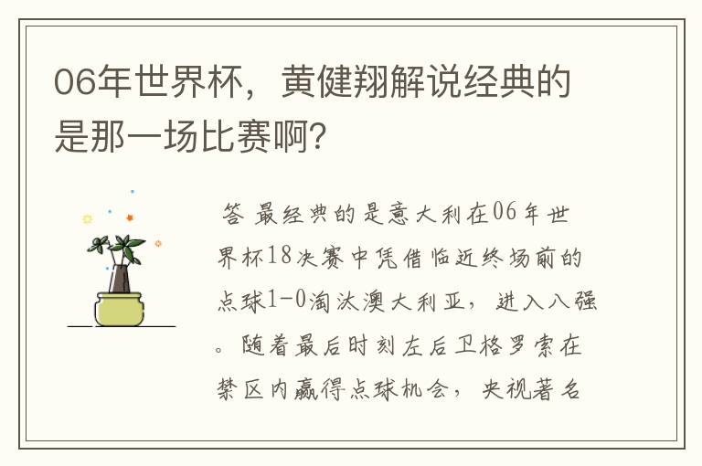 06年世界杯,黄健翔解说经典的是那一场比赛啊?