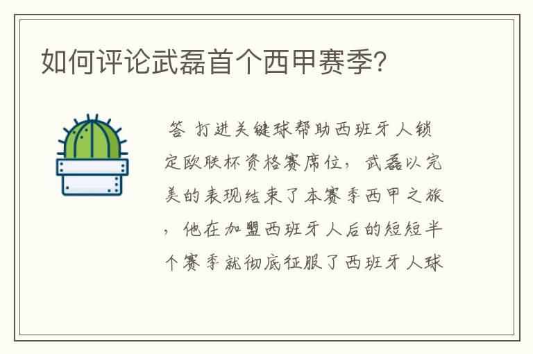 如何评论武磊首个西甲赛季?