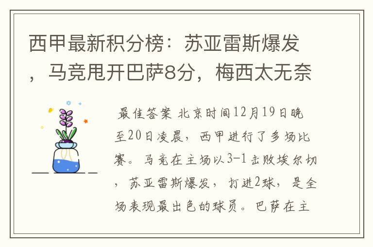 西甲最新积分榜:苏亚雷斯爆发,马竞甩开巴萨8分,梅西太无奈