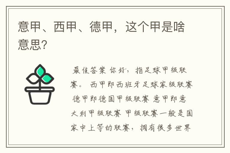 意甲、西甲、德甲,这个甲是啥意思?