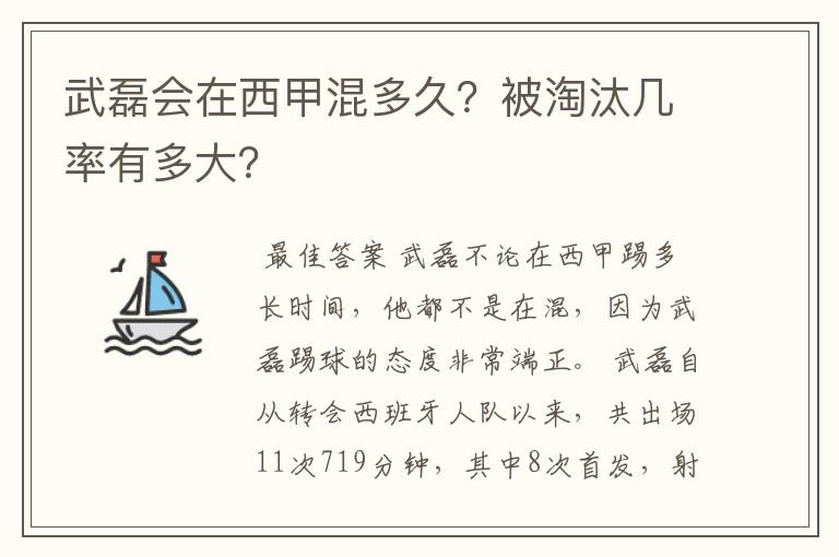 武磊会在西甲混多久?被淘汰几率有多大?