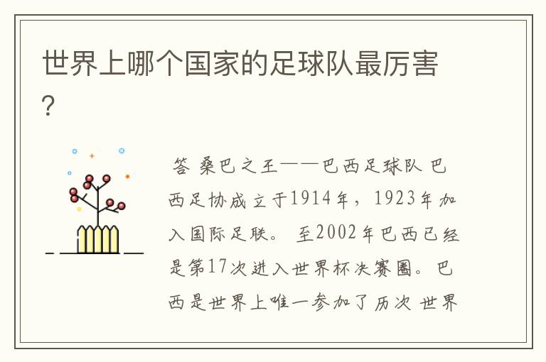 世界上哪个国家的足球队最厉害?