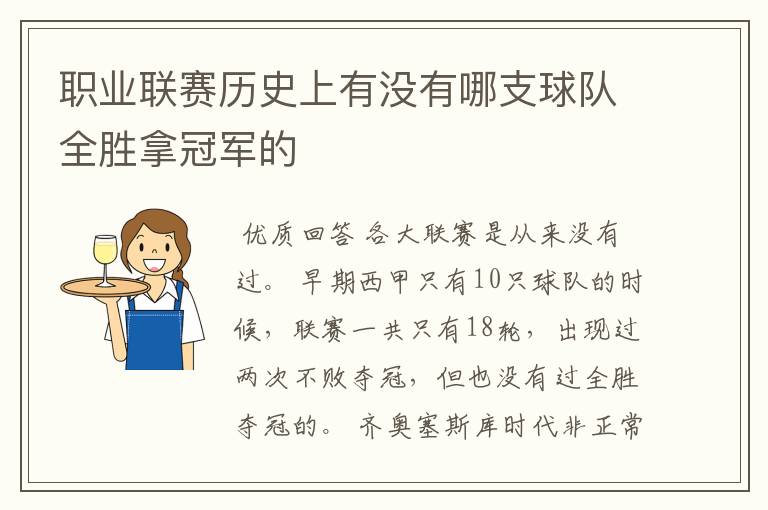 职业联赛历史上有没有哪支球队全胜拿冠军的