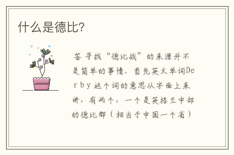 什么是德比?