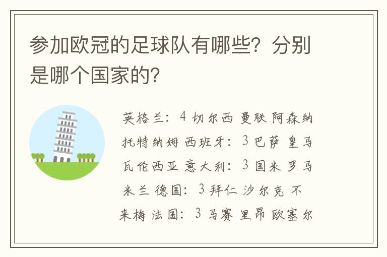 参加欧冠的足球队有哪些?分别是哪个国家的?