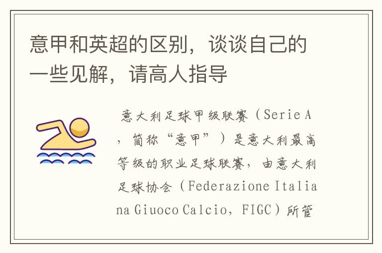 意甲和英超的区别,谈谈自己的一些见解,请高人指导
