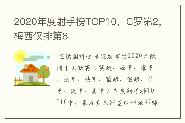 2020年度射手榜TOP10,C罗第2,梅西仅排第8