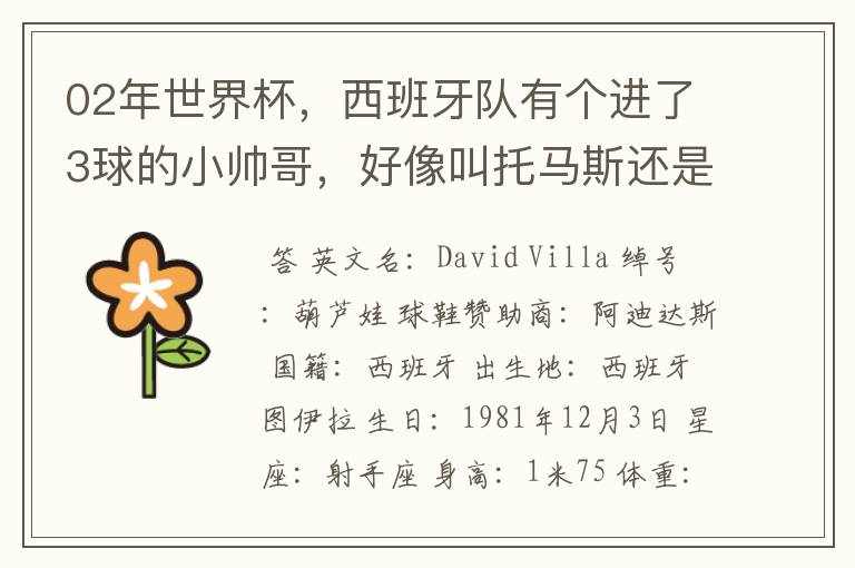 02年世界杯,西班牙队有个进了3球的小帅哥,好像叫托马斯还是什么,有人知道他的资料不?