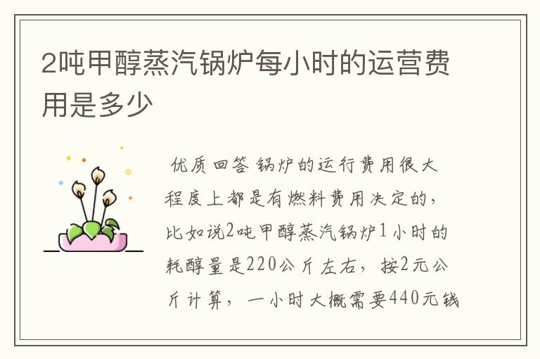2吨甲醇蒸汽锅炉每小时的运营费用是多少