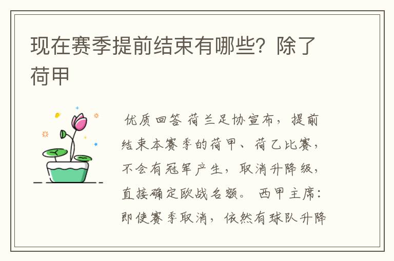 现在赛季提前结束有哪些?除了荷甲