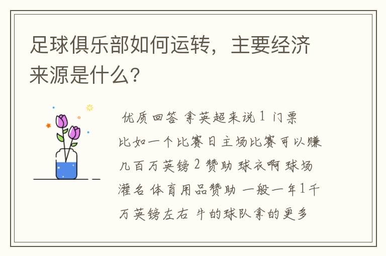 足球俱乐部如何运转,主要经济来源是什么?