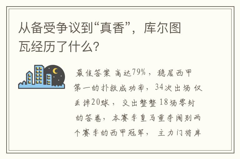 从备受争议到“真香”,库尔图瓦经历了什么?