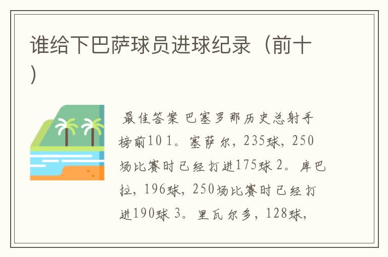 谁给下巴萨球员进球纪录(前十)