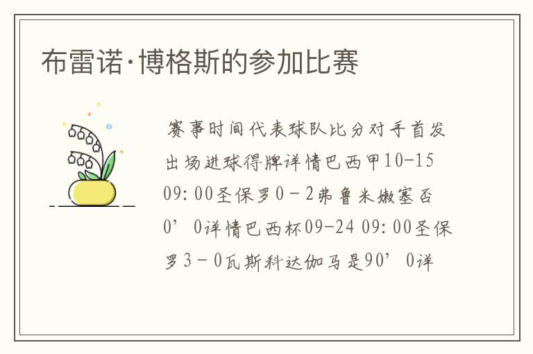 布雷诺·博格斯的参加比赛