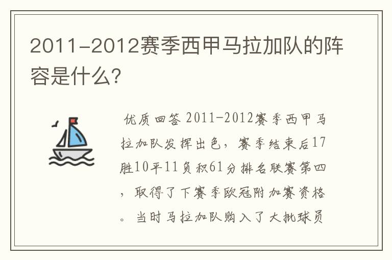 2011-2012赛季西甲马拉加队的阵容是什么?