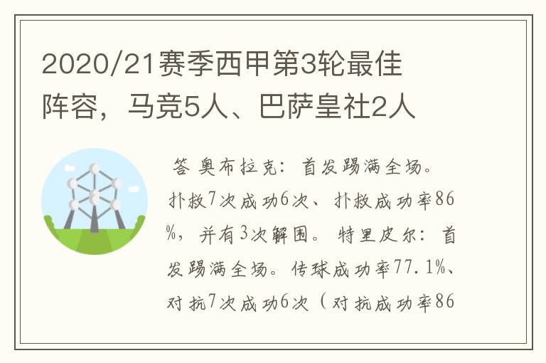 2020/21赛季西甲第3轮最佳阵容,马竞5人、巴萨皇社2人