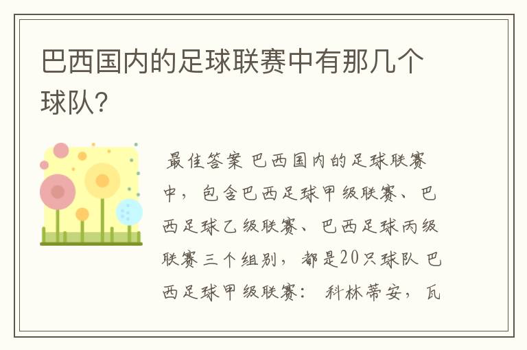巴西国内的足球联赛中有那几个球队?