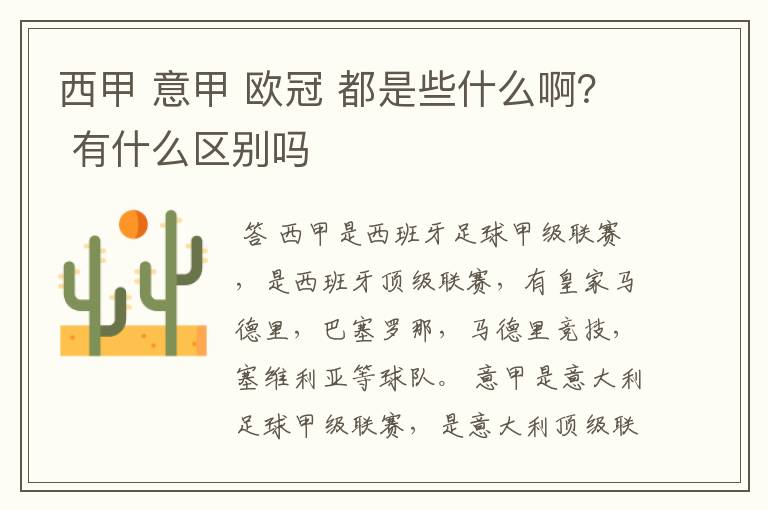 西甲 意甲 欧冠 都是些什么啊? 有什么区别吗