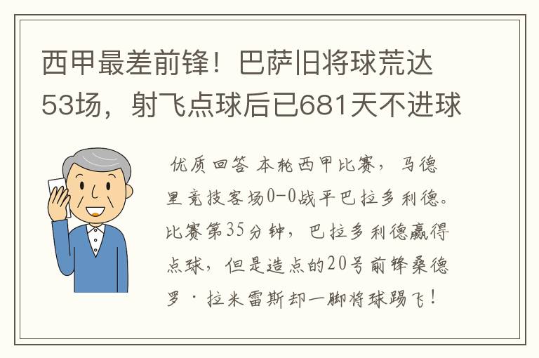 西甲最差前锋!巴萨旧将球荒达53场,射飞点球后已681天不进球