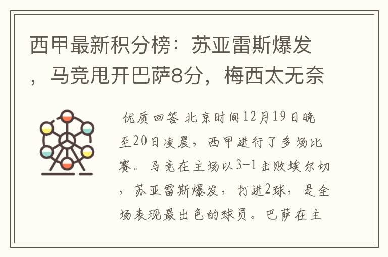 西甲最新积分榜:苏亚雷斯爆发,马竞甩开巴萨8分,梅西太无奈