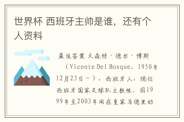 世界杯 西班牙主帅是谁,还有个人资料