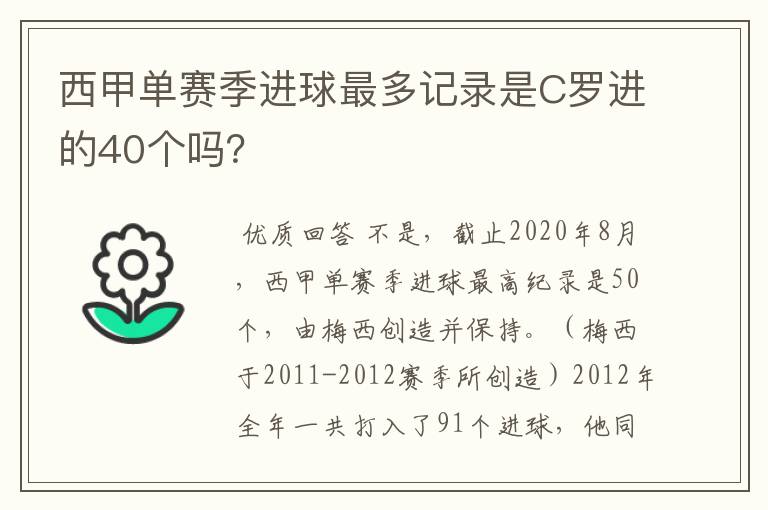 西甲单赛季进球最多记录是C罗进的40个吗?