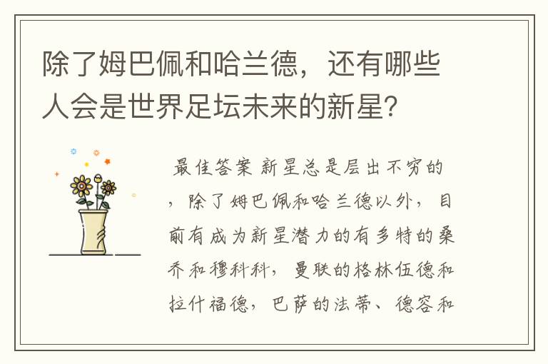 除了姆巴佩和哈兰德,还有哪些人会是世界足坛未来的新星?