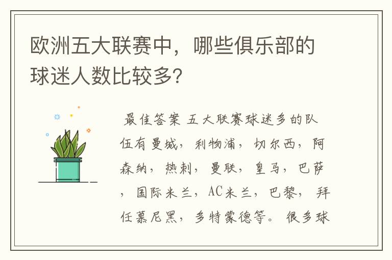 欧洲五大联赛中,哪些俱乐部的球迷人数比较多?