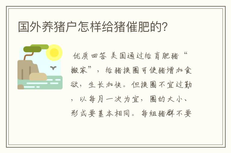 国外养猪户怎样给猪催肥的?