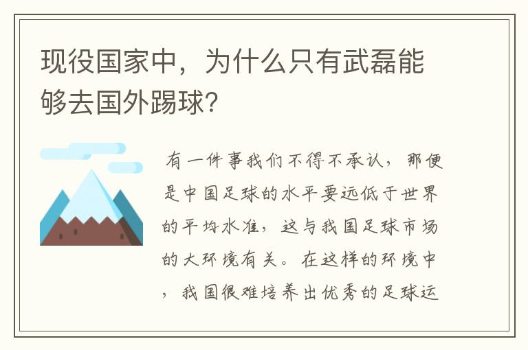 现役国家中,为什么只有武磊能够去国外踢球?