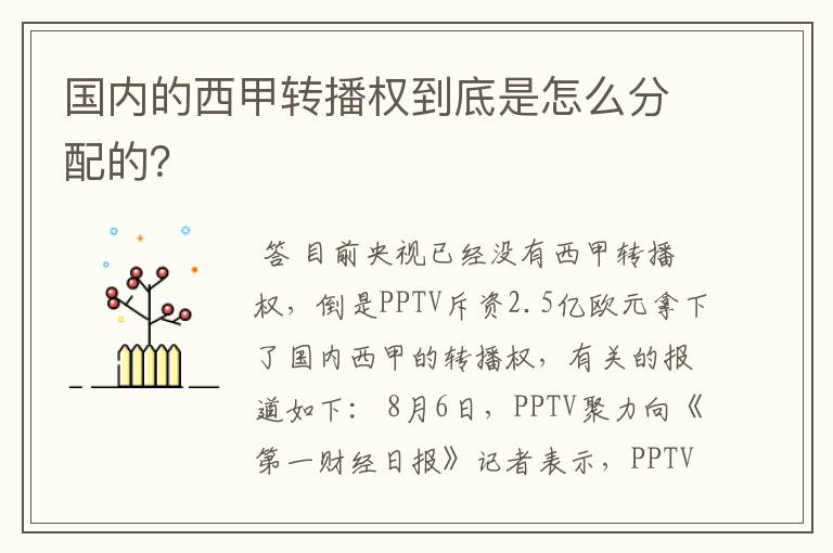 国内的西甲转播权到底是怎么分配的?
