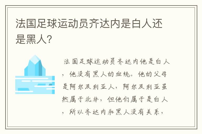 法国足球运动员齐达内是白人还是黑人?