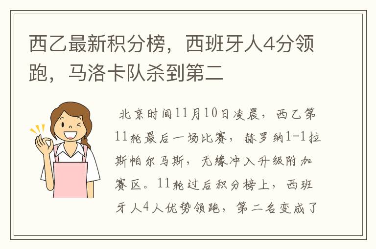 西乙最新积分榜,西班牙人4分领跑,马洛卡队杀到第二