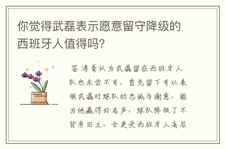 你觉得武磊表示愿意留守降级的西班牙人值得吗?
