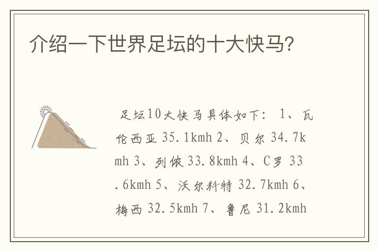 介绍一下世界足坛的十大快马?