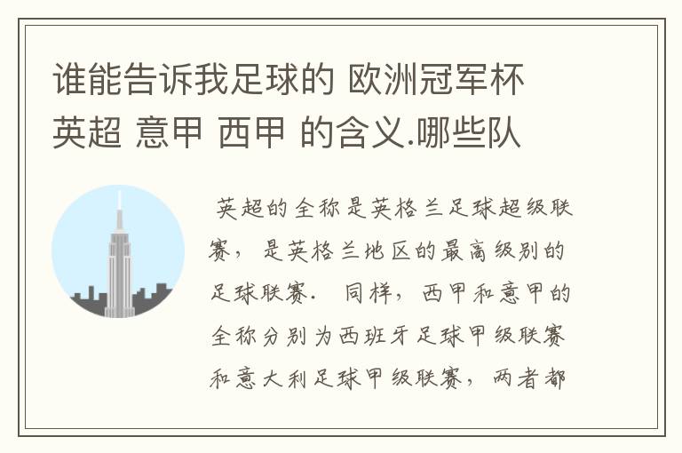 谁能告诉我足球的 欧洲冠军杯 英超 意甲 西甲 的含义.哪些队 怎么进行比赛的.