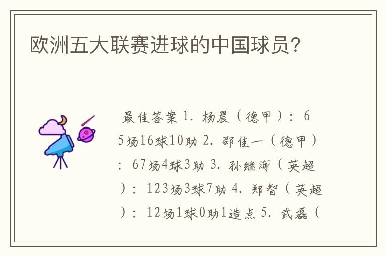欧洲五大联赛进球的中国球员?