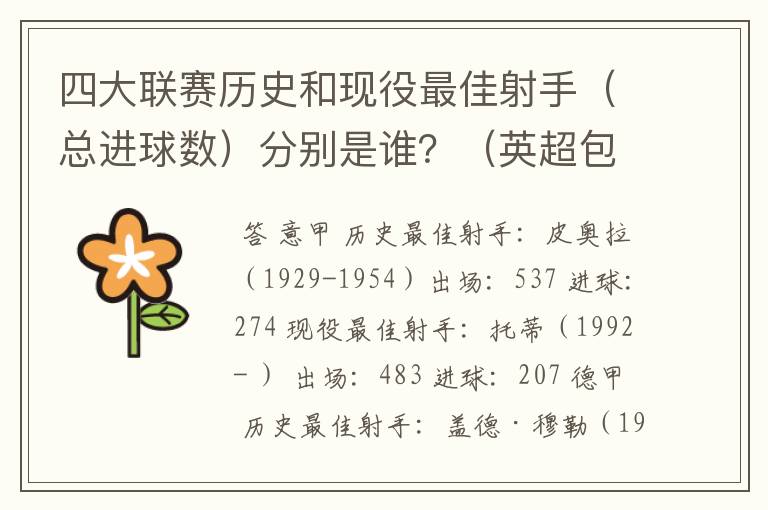 四大联赛历史和现役最佳射手(总进球数)分别是谁?(英超包括英甲)
