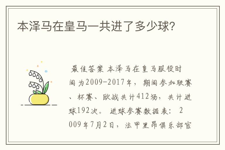 本泽马在皇马一共进了多少球?