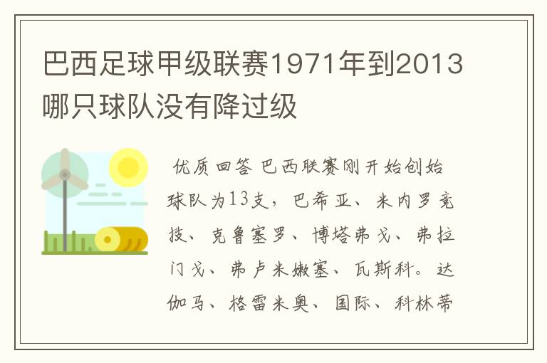 巴西足球甲级联赛1971年到2013哪只球队没有降过级