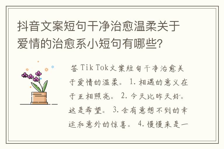 抖音文案短句干净治愈温柔关于爱情的治愈系小短句有哪些?