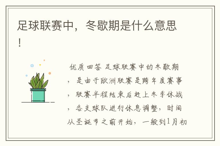 足球联赛中,冬歇期是什么意思!