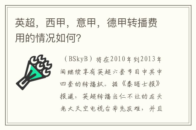 英超,西甲,意甲,德甲转播费用的情况如何?