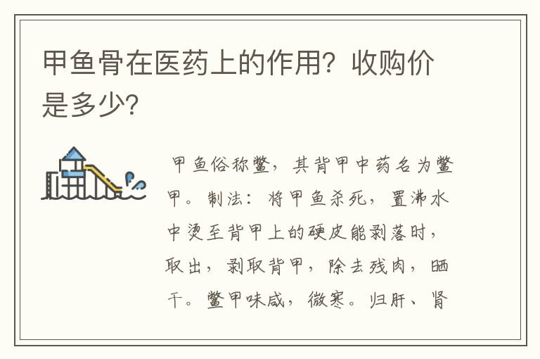 甲鱼骨在医药上的作用?收购价是多少?