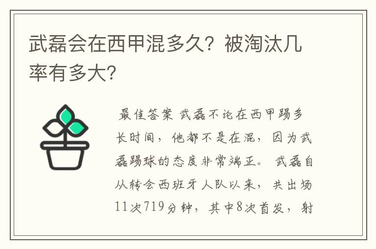 武磊会在西甲混多久?被淘汰几率有多大?