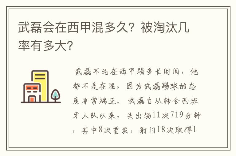 武磊会在西甲混多久？被淘汰几率有多大？