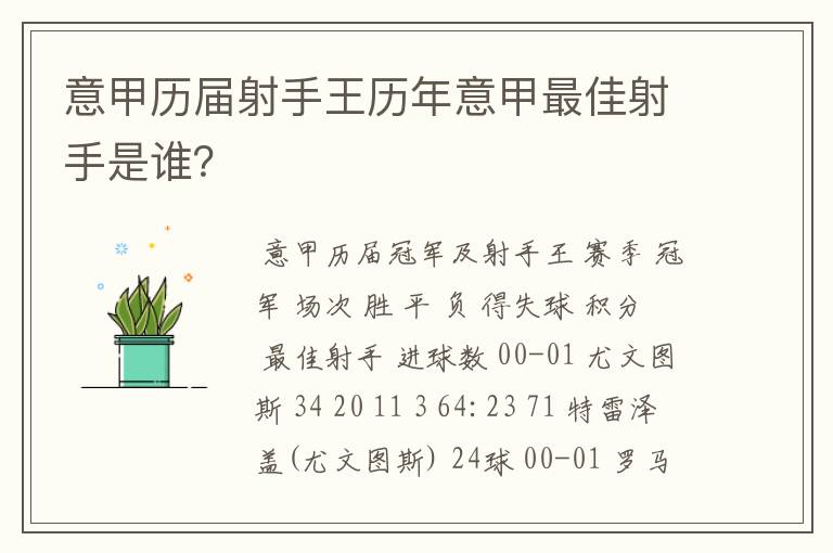 意甲历届射手王历年意甲最佳射手是谁?